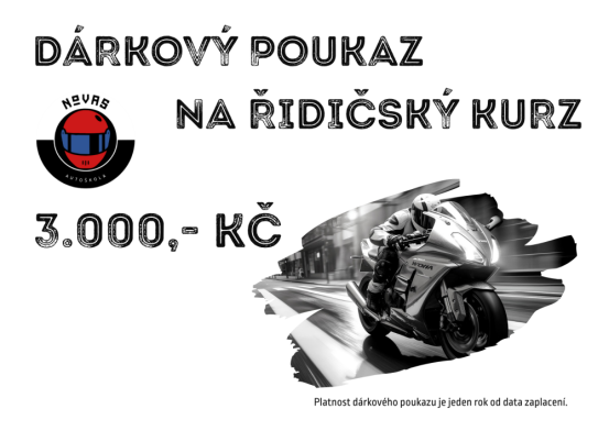 Dárkový poukaz na řidičský kurz v hodnotě 3.000,- Kč
